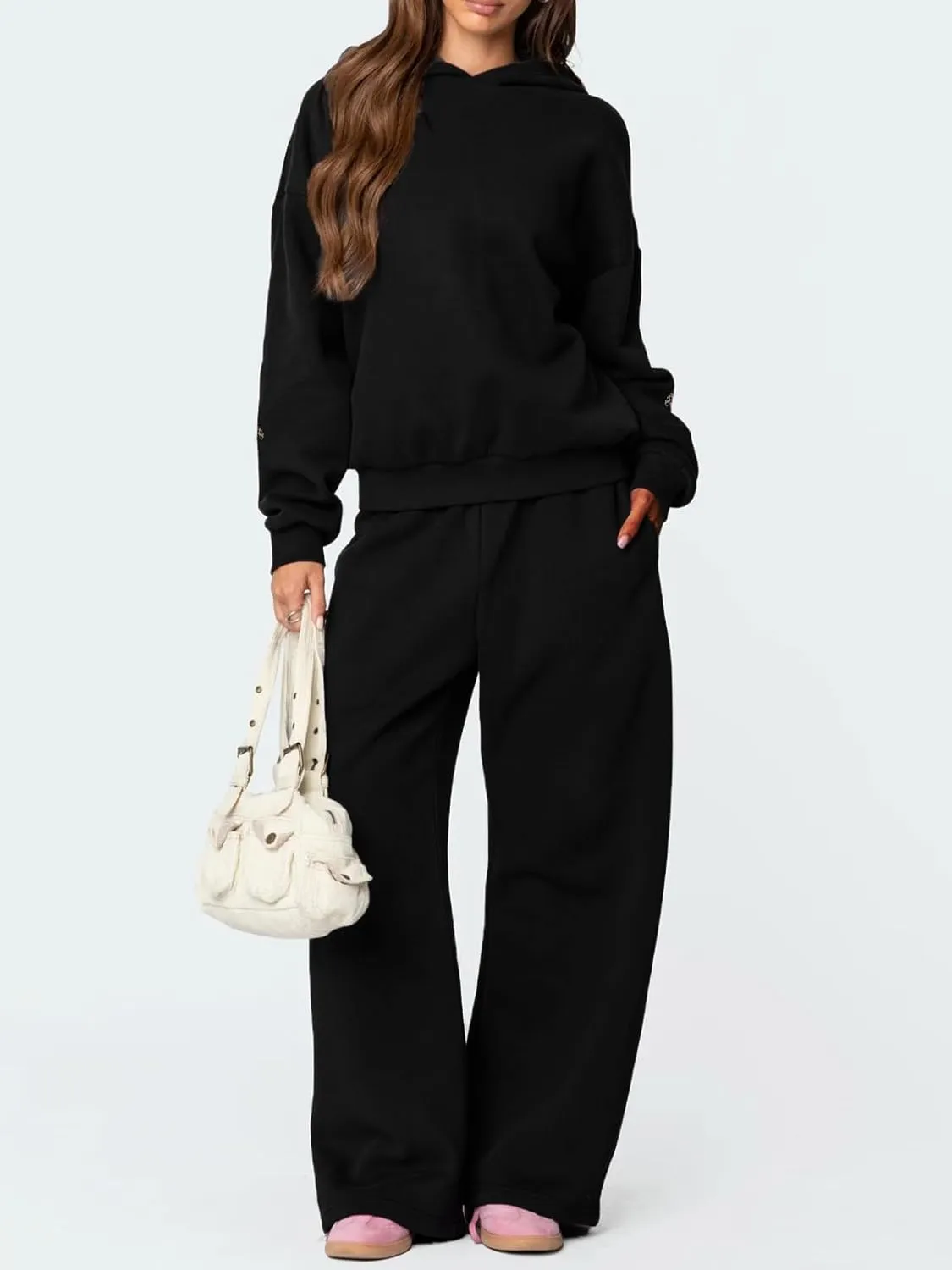 2 Piece Sweat Sets for Women Bow Sweatsuits Oversized Long Sleeve Hoodie Sweatshirt Sweatpants Y2K Track Suits Outfit