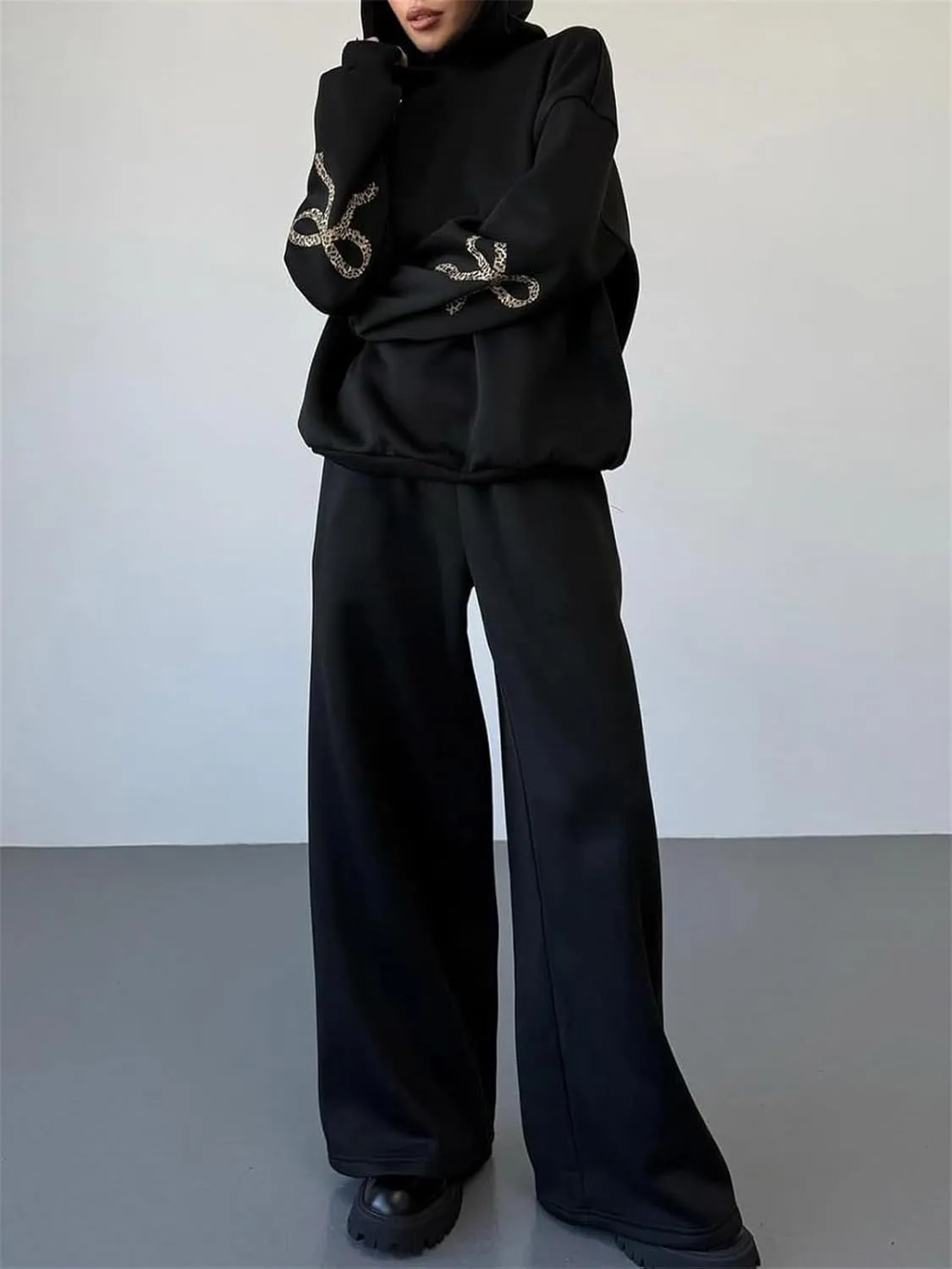 2 Piece Sweat Sets for Women Bow Sweatsuits Oversized Long Sleeve Hoodie Sweatshirt Sweatpants Y2K Track Suits Outfit