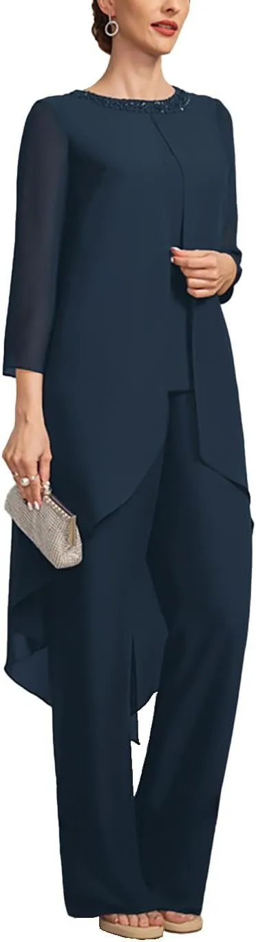 2 Pieces Mother of The Bride Pant Suits with Beading Sequins Separates Pant Suits for Women Dressy Wedding ZXF014