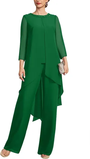 2 Pieces Mother of The Bride Pant Suits with Beading Sequins Separates Pant Suits for Women Dressy Wedding ZXF014