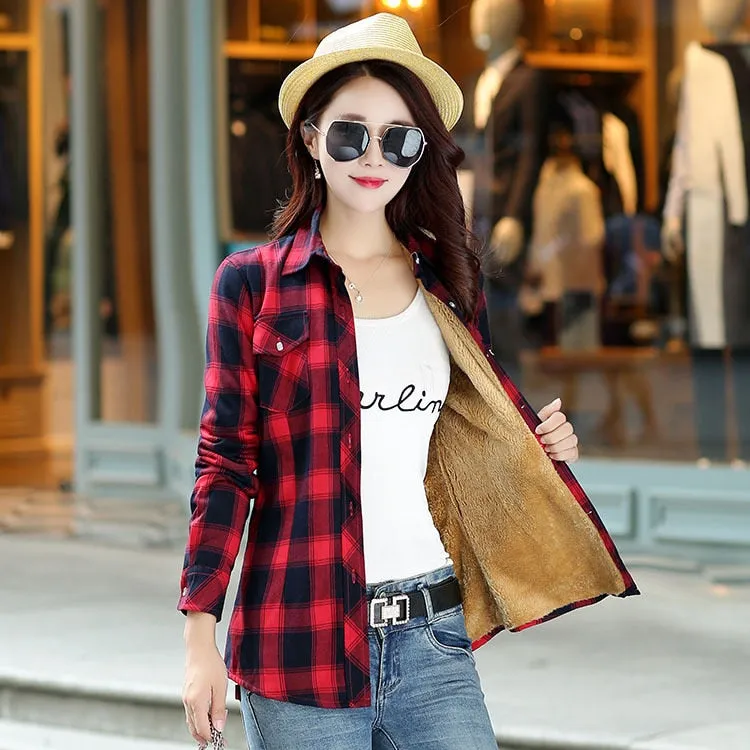 2020 Brand New Winter Warm Women Velvet Thicker Jacket Plaid Shirt Style Coat Female College Style Casual Jacket Outerwear