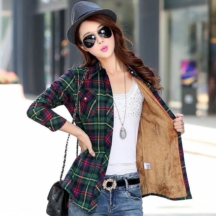 2020 Brand New Winter Warm Women Velvet Thicker Jacket Plaid Shirt Style Coat Female College Style Casual Jacket Outerwear