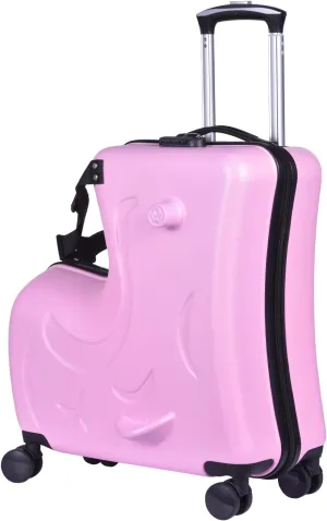 24 Inch Kids Ride Suitcase,Toddler Luggage Seat Ride with Lock - Kids Travel Trolley with Safety Belt, kids luggage with wheels Child Stroller Spinner Luggage, ABS PC (Pink, 5-12 Years)