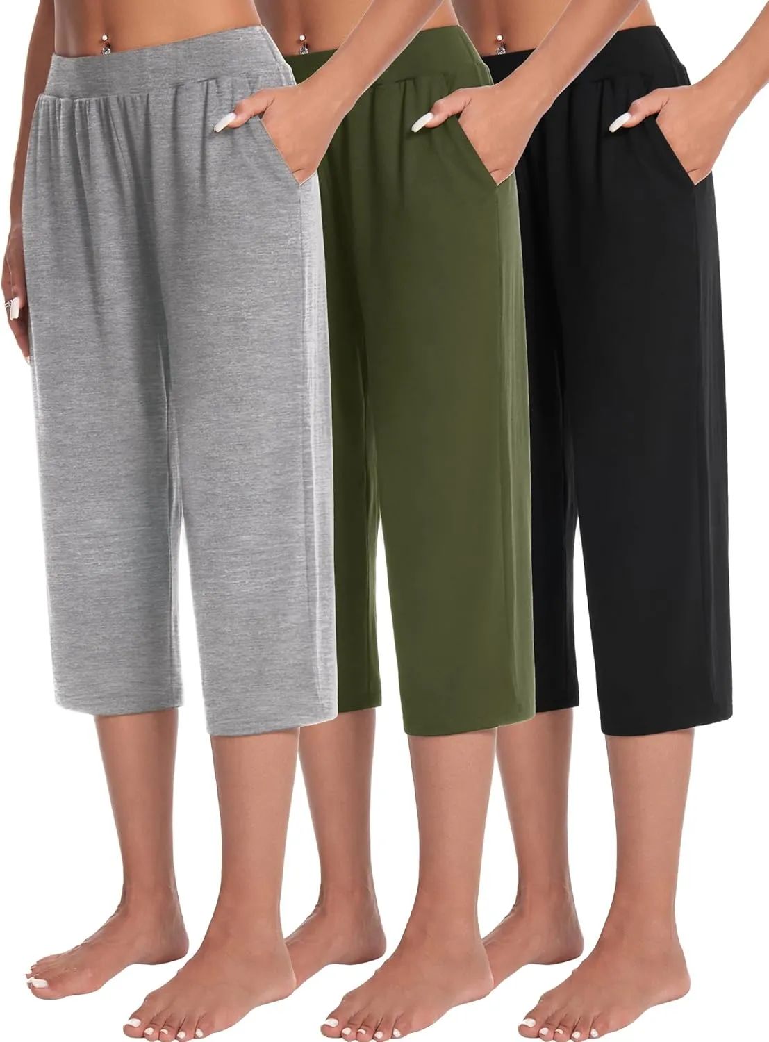 3 Pack Capri Pants for Women Loose Lounge Cropped Sweatpants Joggers Yoga Casual Workout Pants with Pockets
