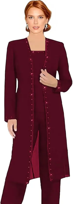 3 Pieces Mother of The Bride Pantsuits for Wedding Long Sleeve Formal Pant Suits for Women