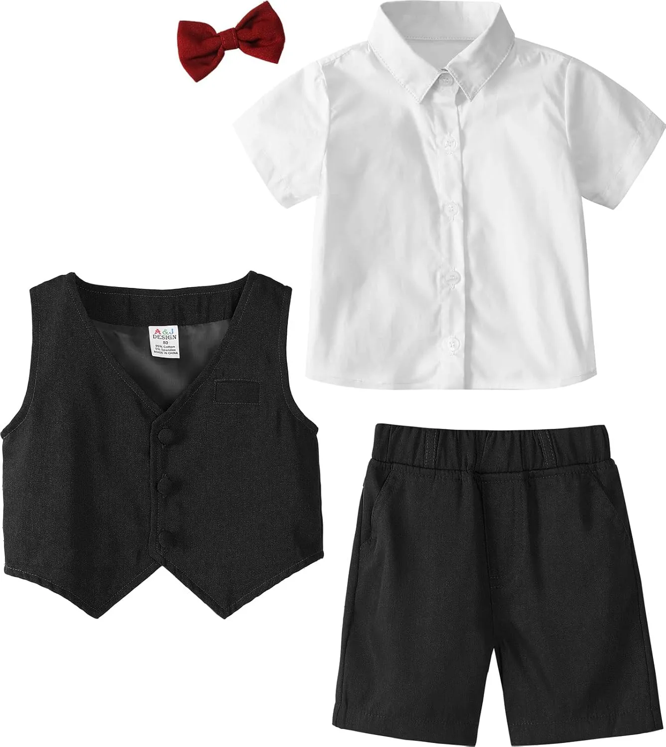 A&J DESIGN Toddler Suit, Gentleman Outfit for boys, 3pcs Clothes Set Shirt & Vest & Shorts with Bowtie