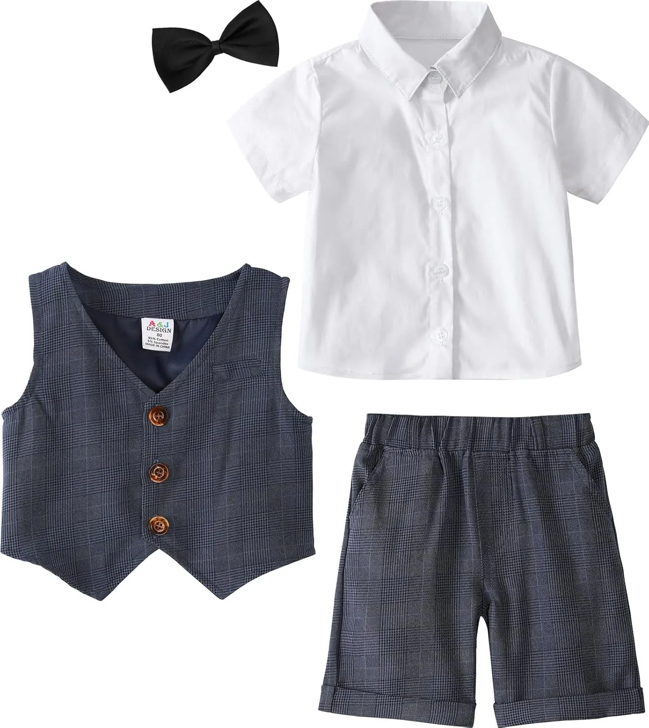 A&J DESIGN Toddler Suit, Gentleman Outfit for boys, 3pcs Clothes Set Shirt & Vest & Shorts with Bowtie