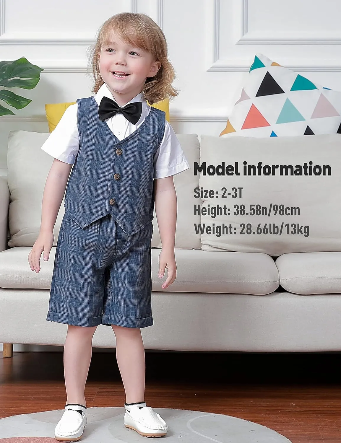 A&J DESIGN Toddler Suit, Gentleman Outfit for boys, 3pcs Clothes Set Shirt & Vest & Shorts with Bowtie