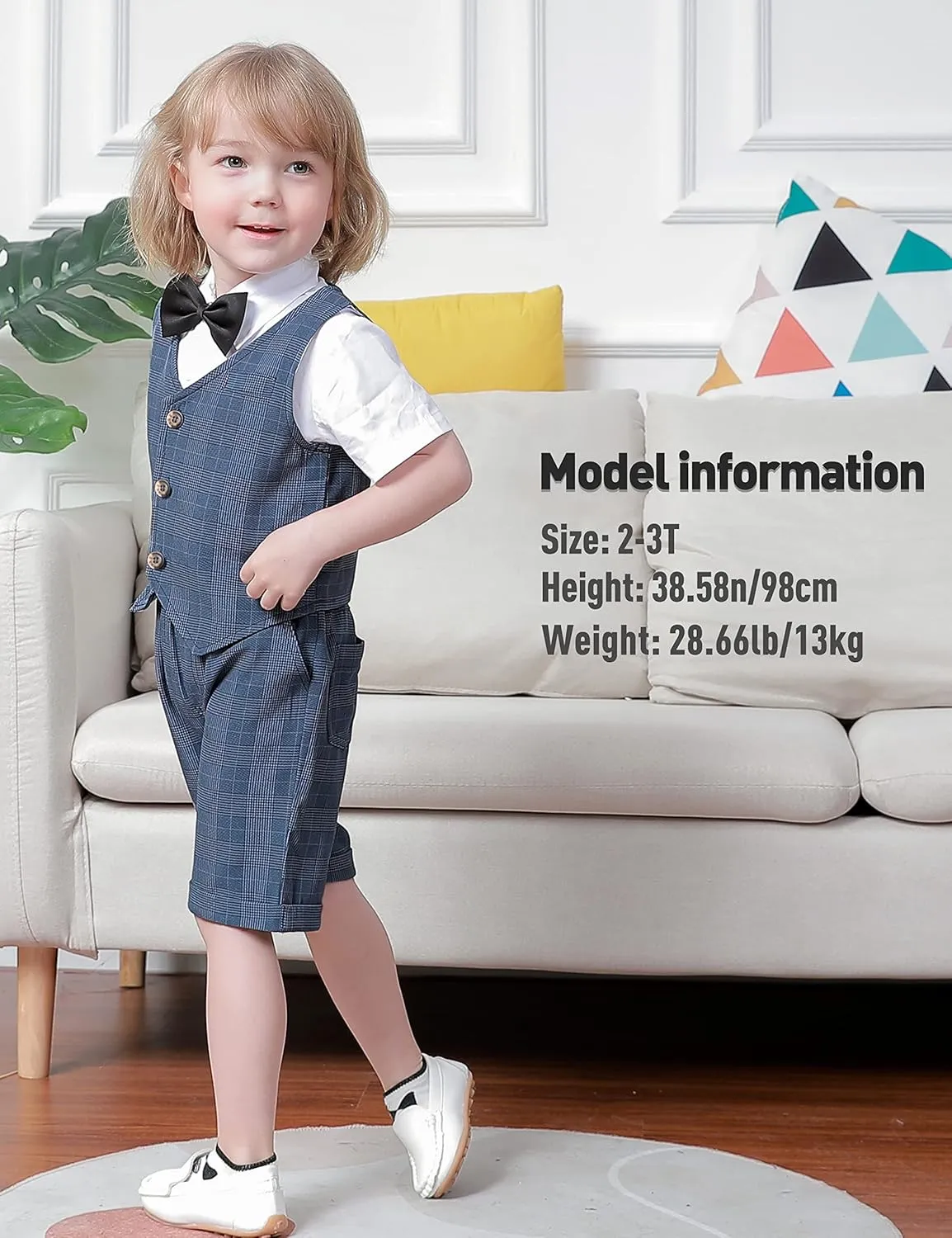 A&J DESIGN Toddler Suit, Gentleman Outfit for boys, 3pcs Clothes Set Shirt & Vest & Shorts with Bowtie