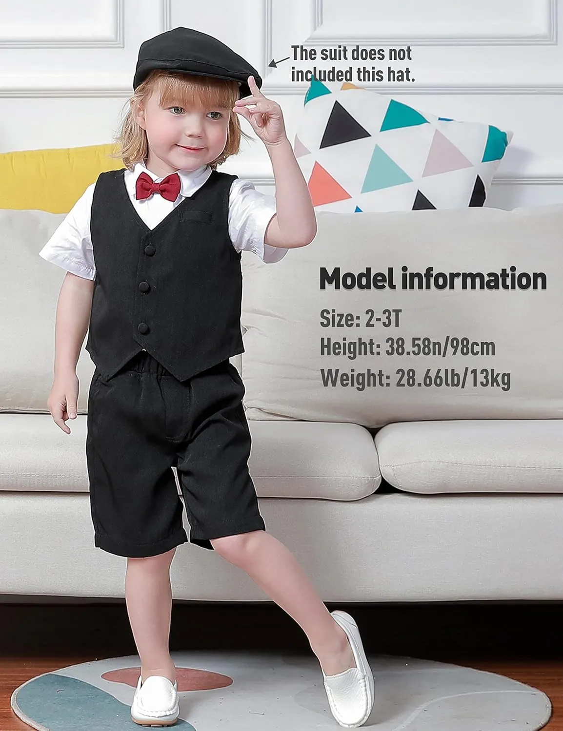 A&J DESIGN Toddler Suit, Gentleman Outfit for boys, 3pcs Clothes Set Shirt & Vest & Shorts with Bowtie