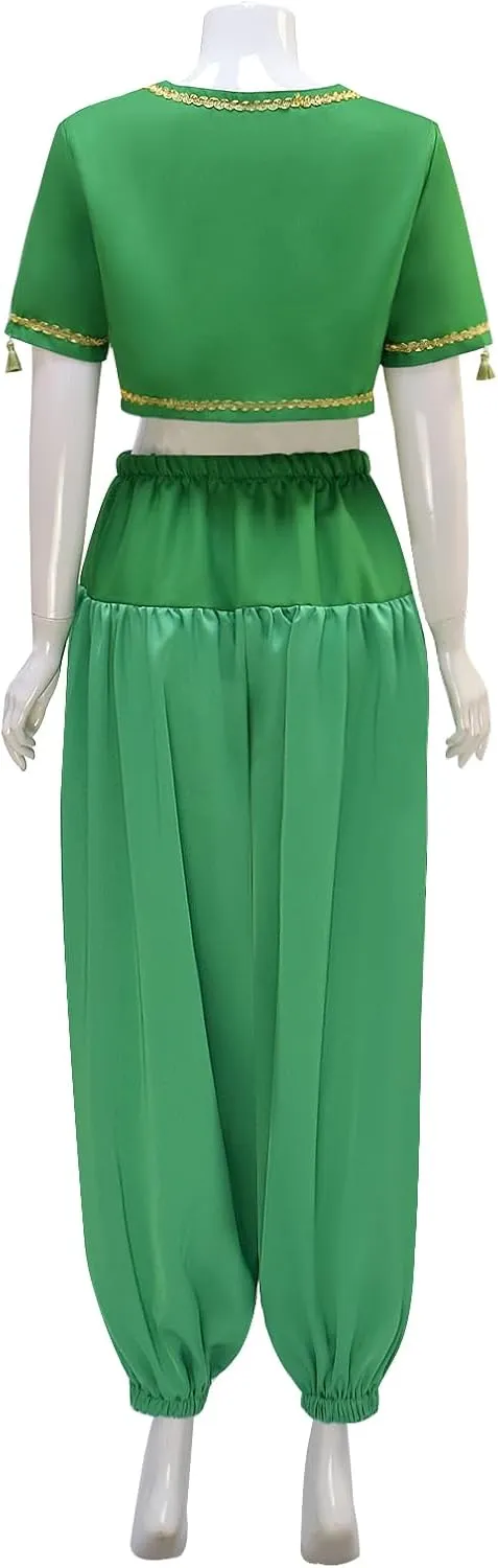 Adult I Dream of Jeannie Cosplay Costume Women's Arabic Harem Belly Dance Top Pants Suit