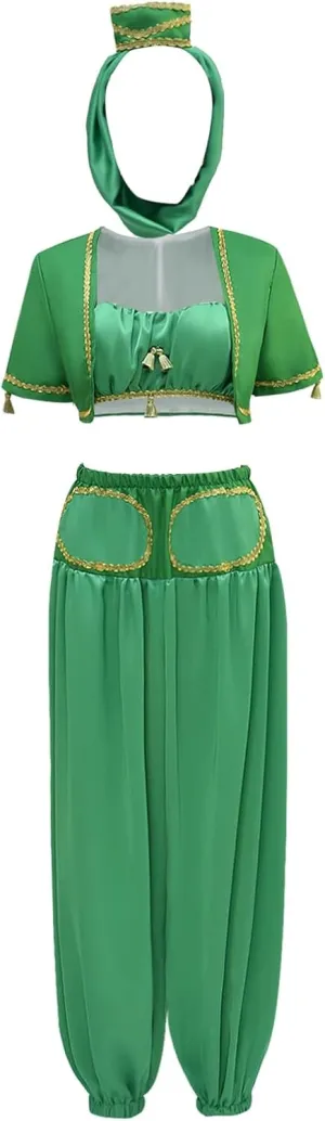 Adult I Dream of Jeannie Cosplay Costume Women's Arabic Harem Belly Dance Top Pants Suit