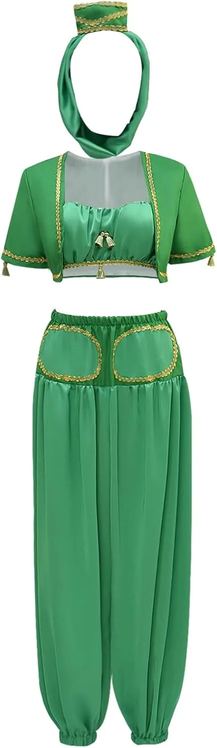 Adult I Dream of Jeannie Cosplay Costume Women's Arabic Harem Belly Dance Top Pants Suit