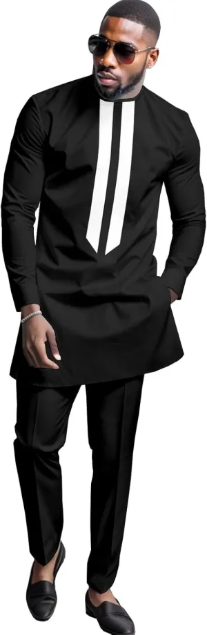 African Men's Formal Clothes Dashiki Shirt and Pant Two Piece Suit Traditional Long Sleeve Outfits