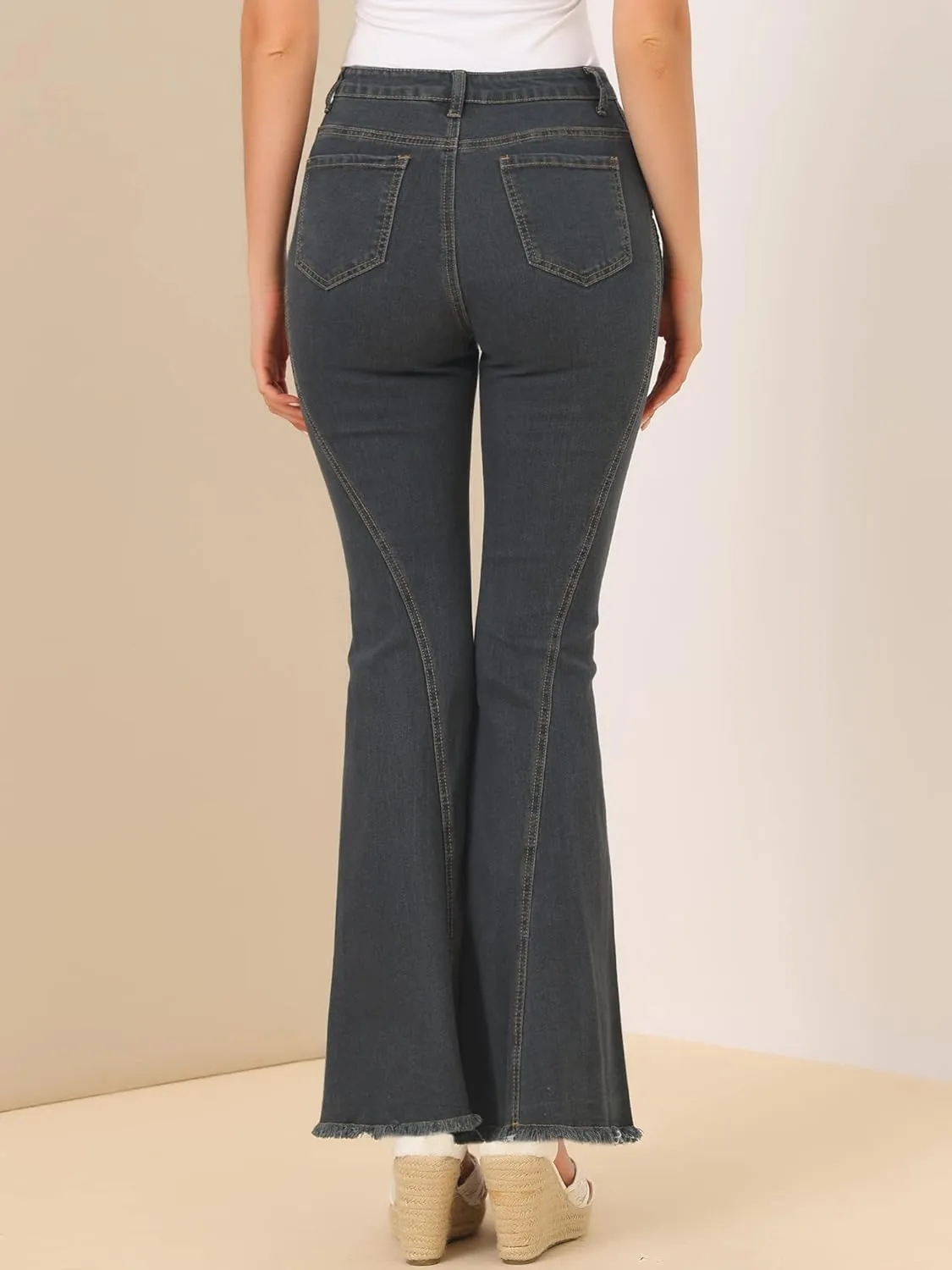Allegra K Women's 70s Vintage Flare Jeans High Waist Stretch Denim Bell Bottoms Jeans