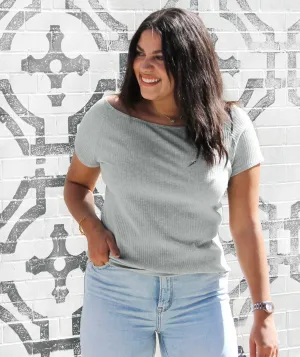 AMELIE boatneck tee in Heather Grey