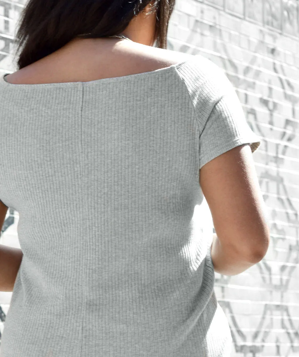 AMELIE boatneck tee in Heather Grey