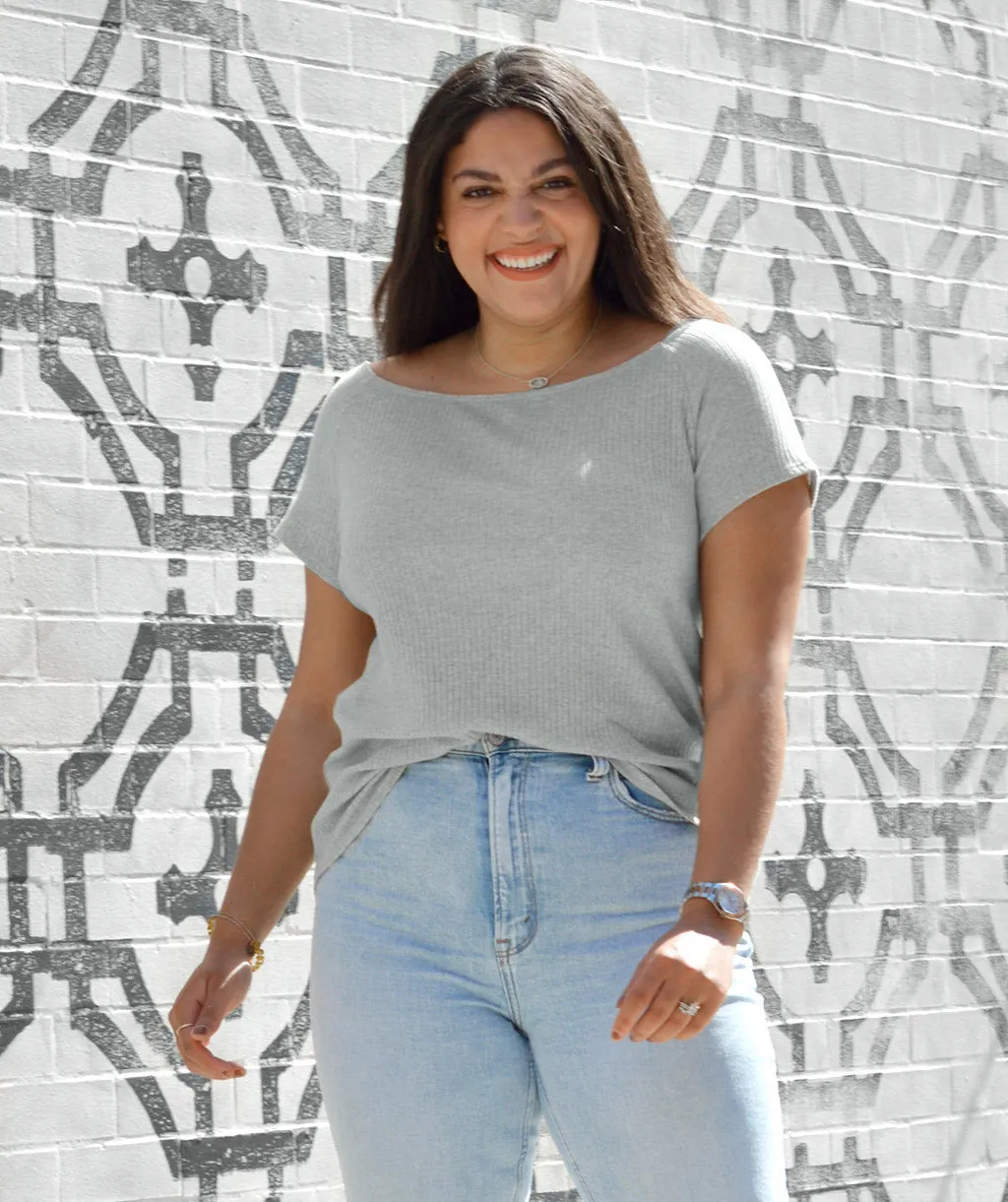 AMELIE boatneck tee in Heather Grey