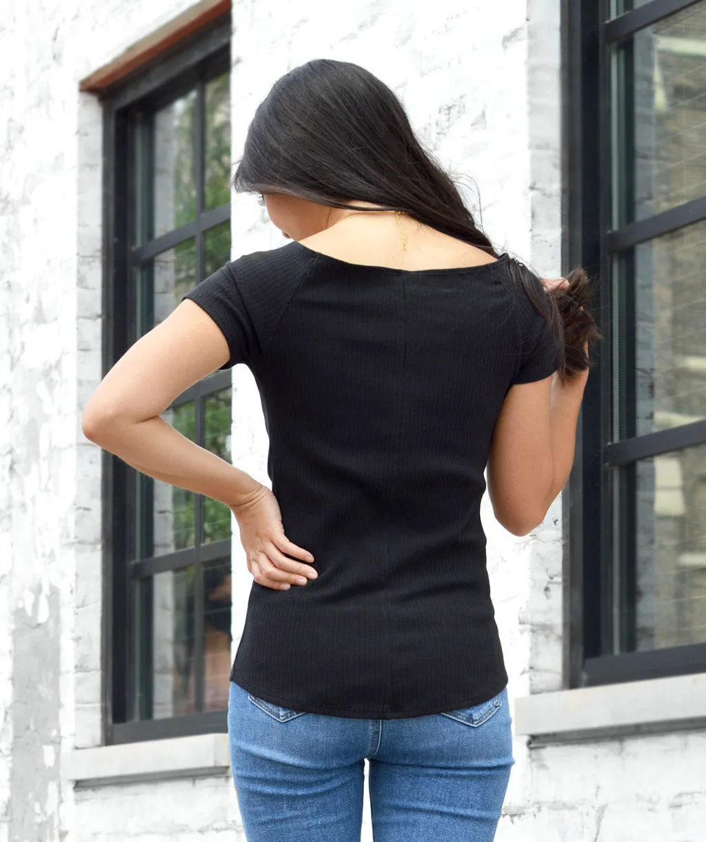 AMELIE boatneck tee in Jet Black