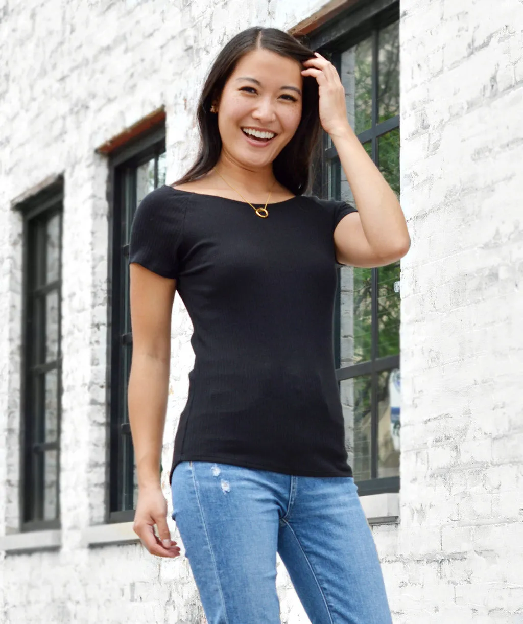 AMELIE boatneck tee in Jet Black
