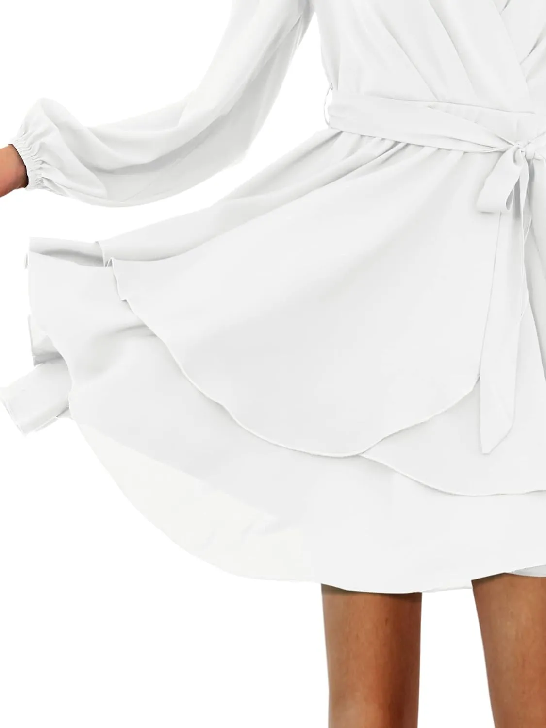 Amoretu Women's 2024 Summer Wrap Dress Long Sleeve Casual V Neck Ruffle Mini Dresses