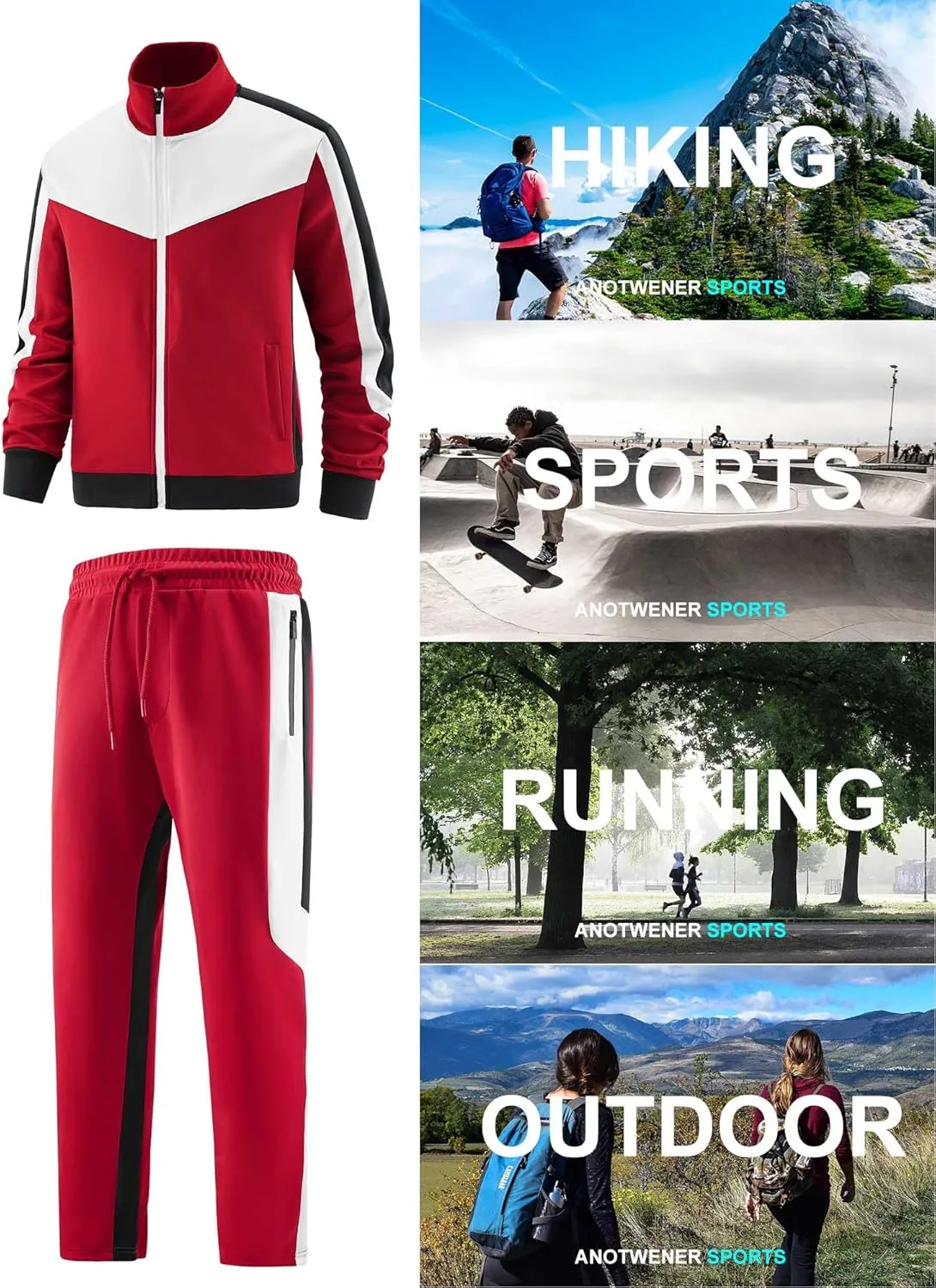 ANOTWENER Mens Casual 2 Piece Tracksuit Sets Long Sleeve Full Zip Jacket and Sweatpants Sweatsuit Outfits