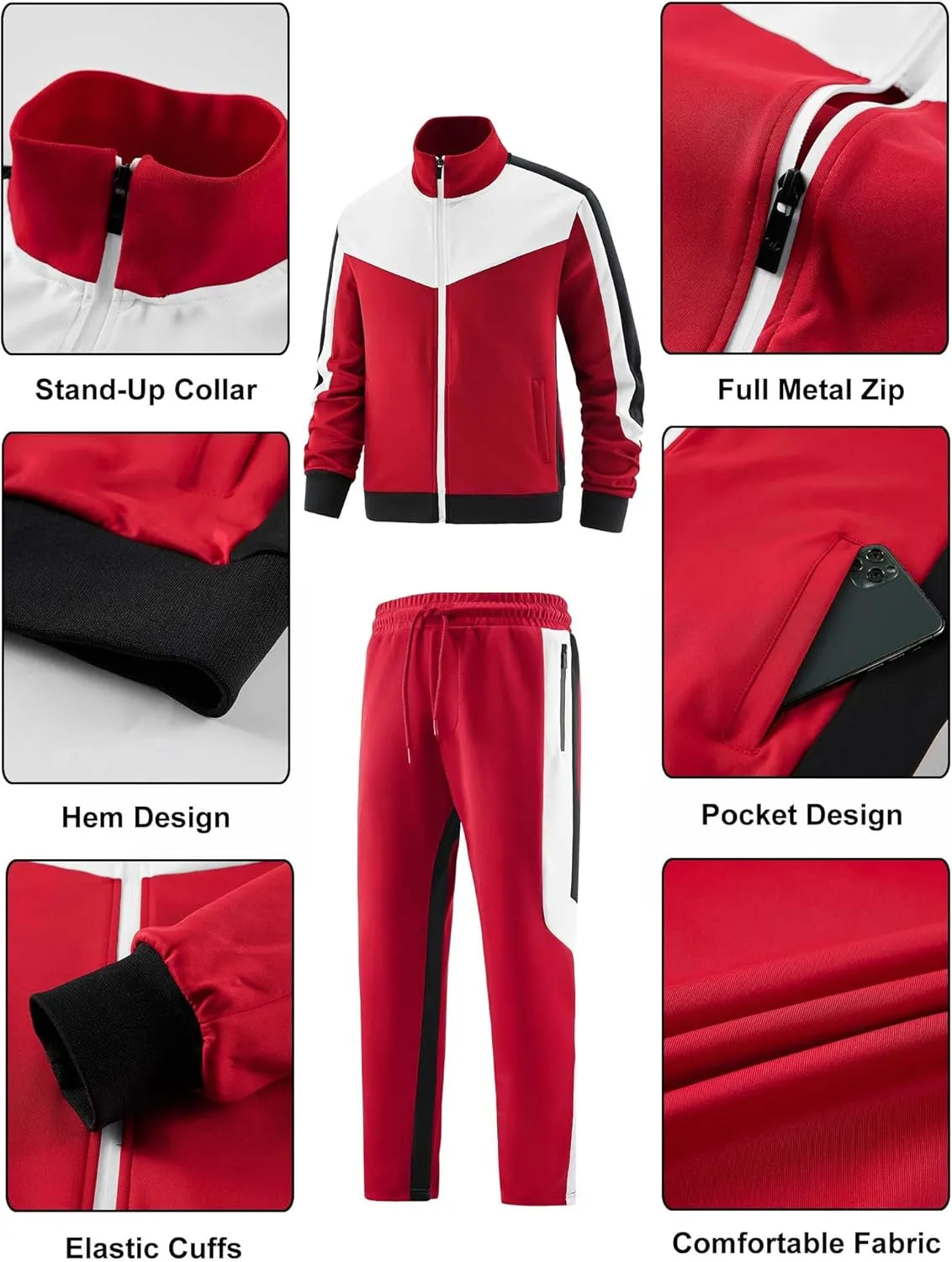 ANOTWENER Mens Casual 2 Piece Tracksuit Sets Long Sleeve Full Zip Jacket and Sweatpants Sweatsuit Outfits