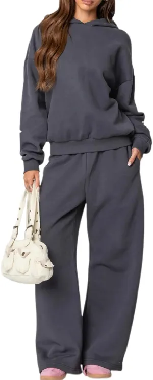 Aonoapll Women Cute 2 Piece Sweatsuit Bow Print Sweatshirt Outfits Oversized Hoodie Wide Leg Sweatpants Set Y2k Tracksuit