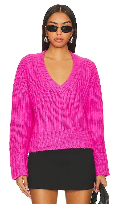 Autumn Cashmere Chunky V-neck Sweater in Pink