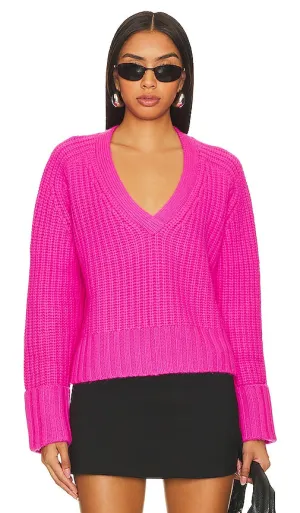 Autumn Cashmere Chunky V-neck Sweater in Pink