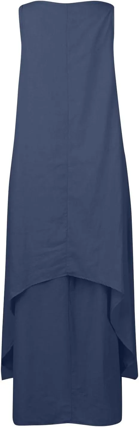 Aymnlox Sundresses for Women 2023 Trendy Casual Cotton Linen Sleeveless Tank Dress with Pockets Summer Double Layer Dresses