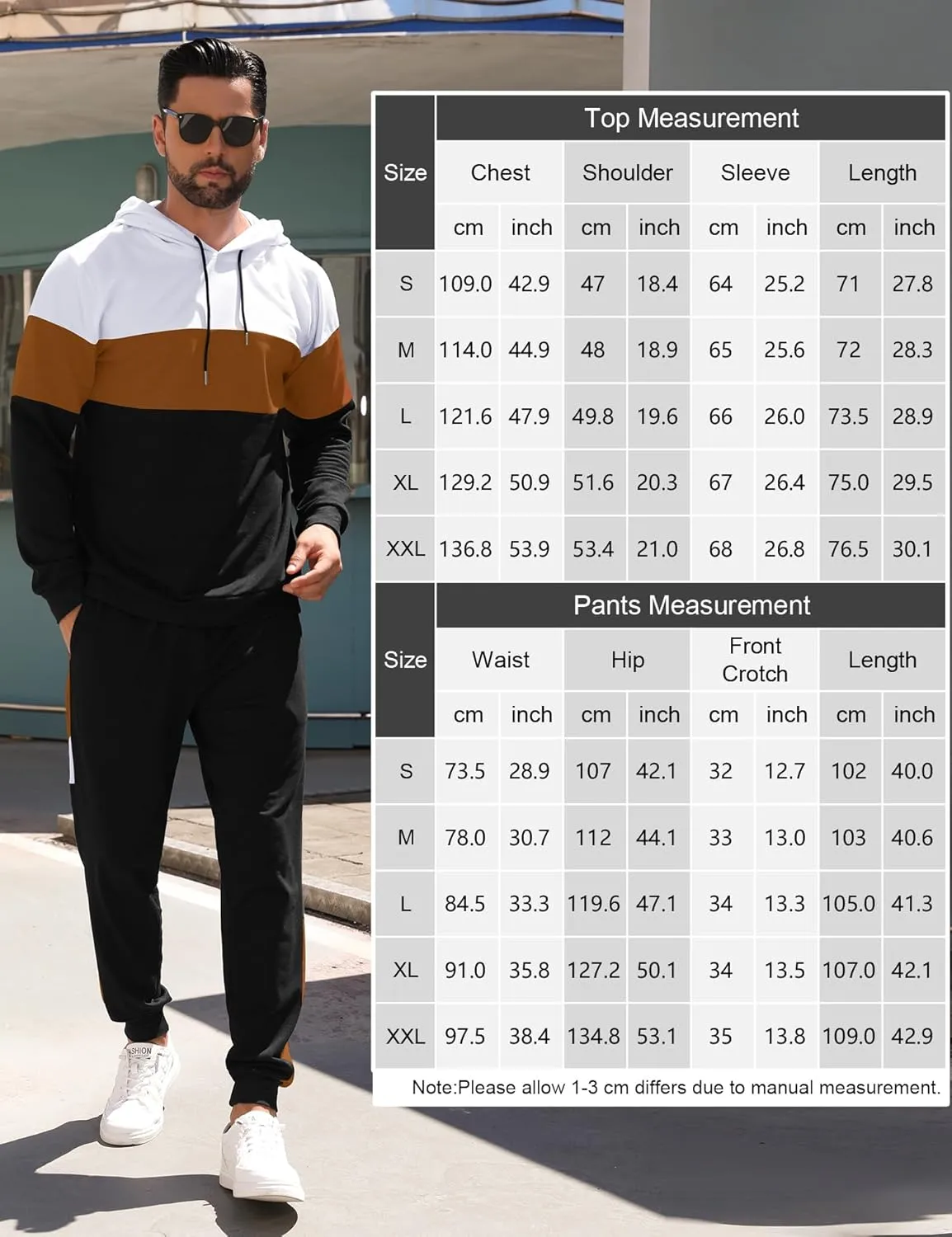 Babioboa Men's Tracksuit 2 Piece Color Block Hoodie Set Pullover Sweatshirt and Jogging Sweatpants Athletic Sweatsuits Set