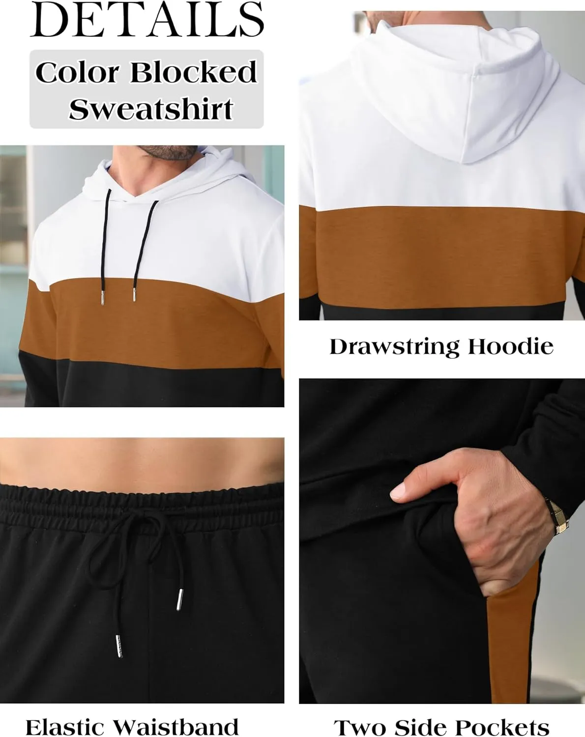 Babioboa Men's Tracksuit 2 Piece Color Block Hoodie Set Pullover Sweatshirt and Jogging Sweatpants Athletic Sweatsuits Set