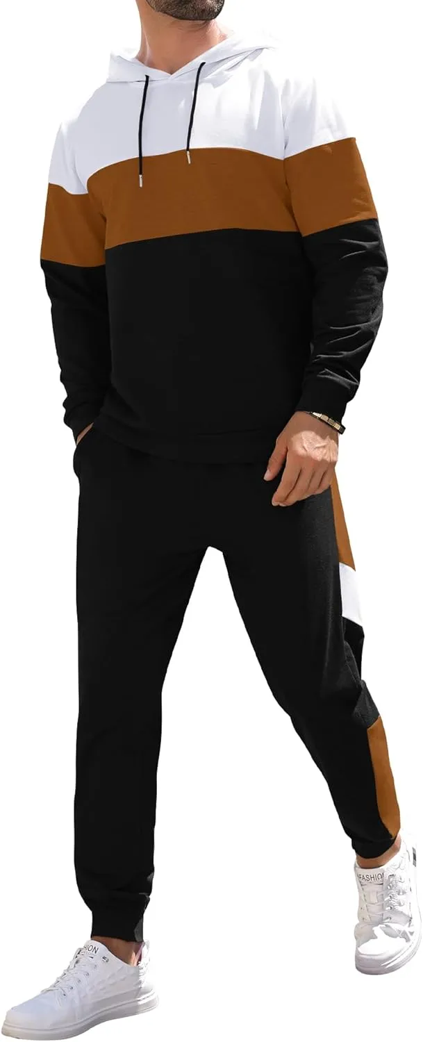 Babioboa Men's Tracksuit 2 Piece Color Block Hoodie Set Pullover Sweatshirt and Jogging Sweatpants Athletic Sweatsuits Set