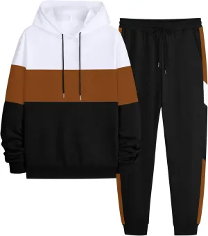 Babioboa Men's Tracksuit 2 Piece Color Block Hoodie Set Pullover Sweatshirt and Jogging Sweatpants Athletic Sweatsuits Set