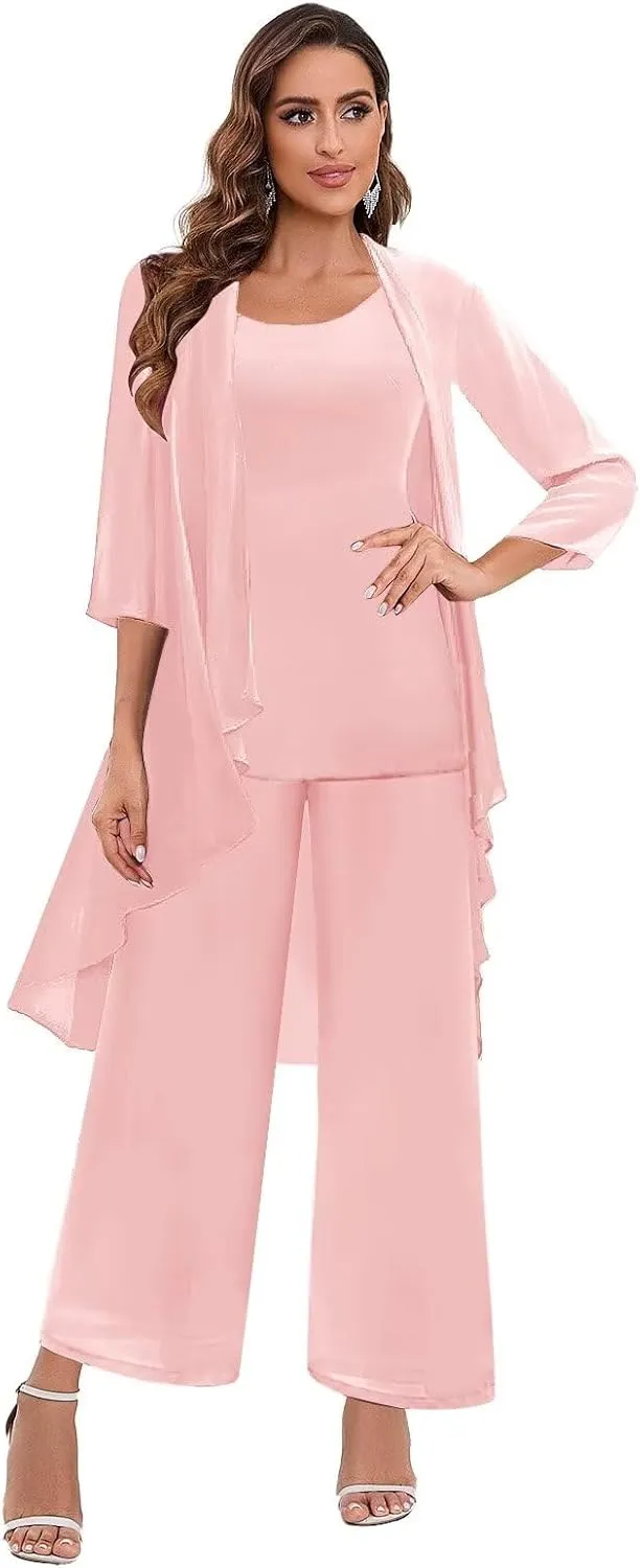 BANTRATIC 3 Pieces Mother of The Bride Pant Suits Dressy Formal Pantsuits for Wedding Evening Prom Cocktail Pants Outfit