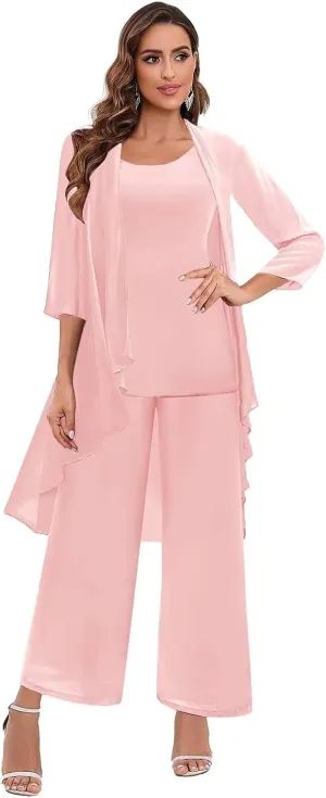BANTRATIC 3 Pieces Mother of The Bride Pant Suits Dressy Formal Pantsuits for Wedding Evening Prom Cocktail Pants Outfit