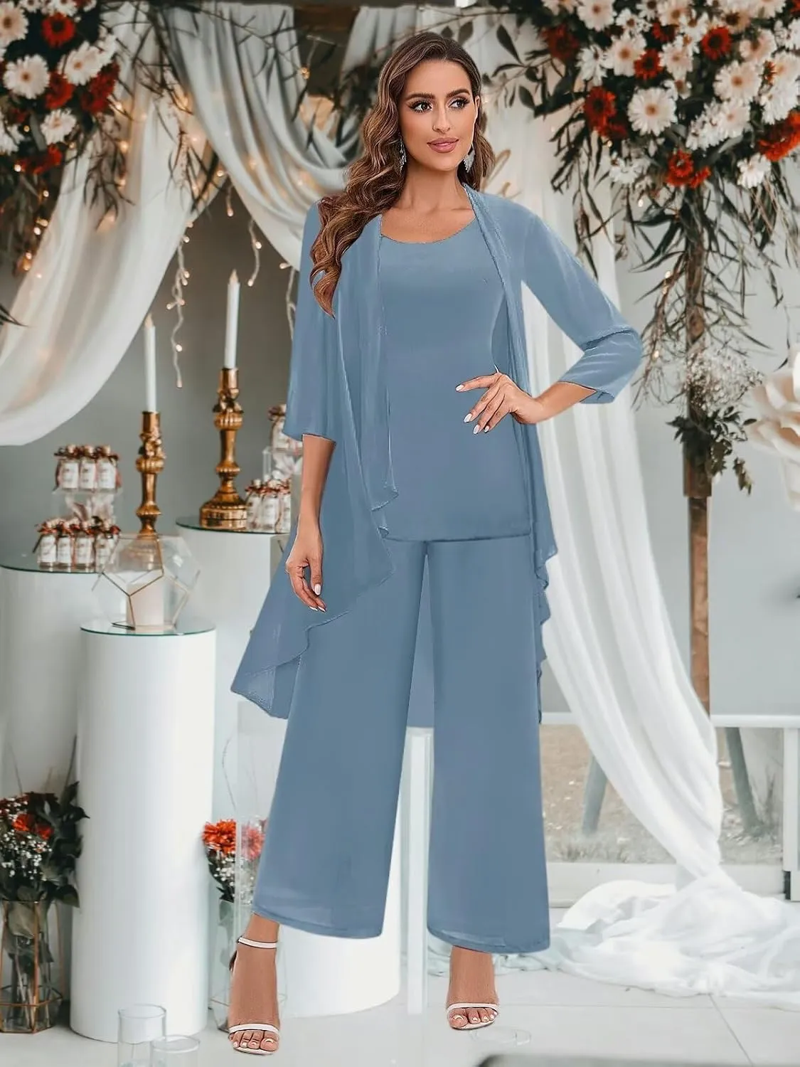 BANTRATIC 3 Pieces Mother of The Bride Pant Suits Dressy Formal Pantsuits for Wedding Evening Prom Cocktail Pants Outfit