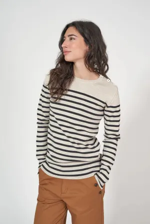 BAT3312 Striped Shoulder Button Sweater