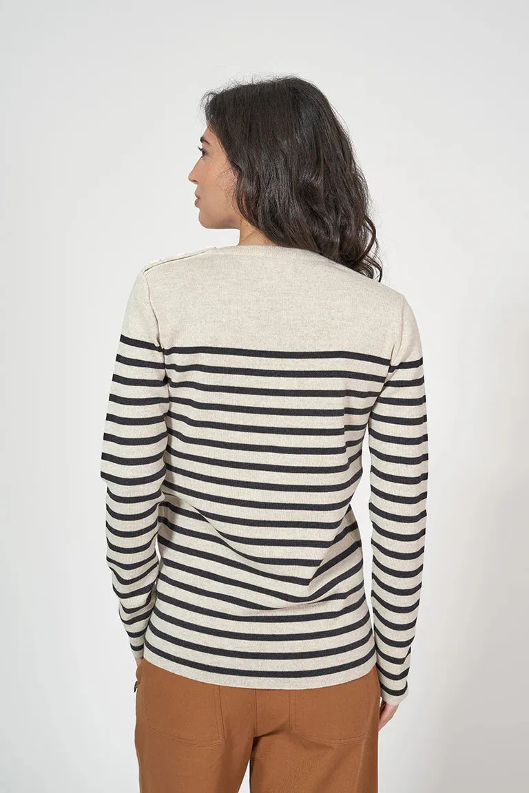 BAT3312 Striped Shoulder Button Sweater
