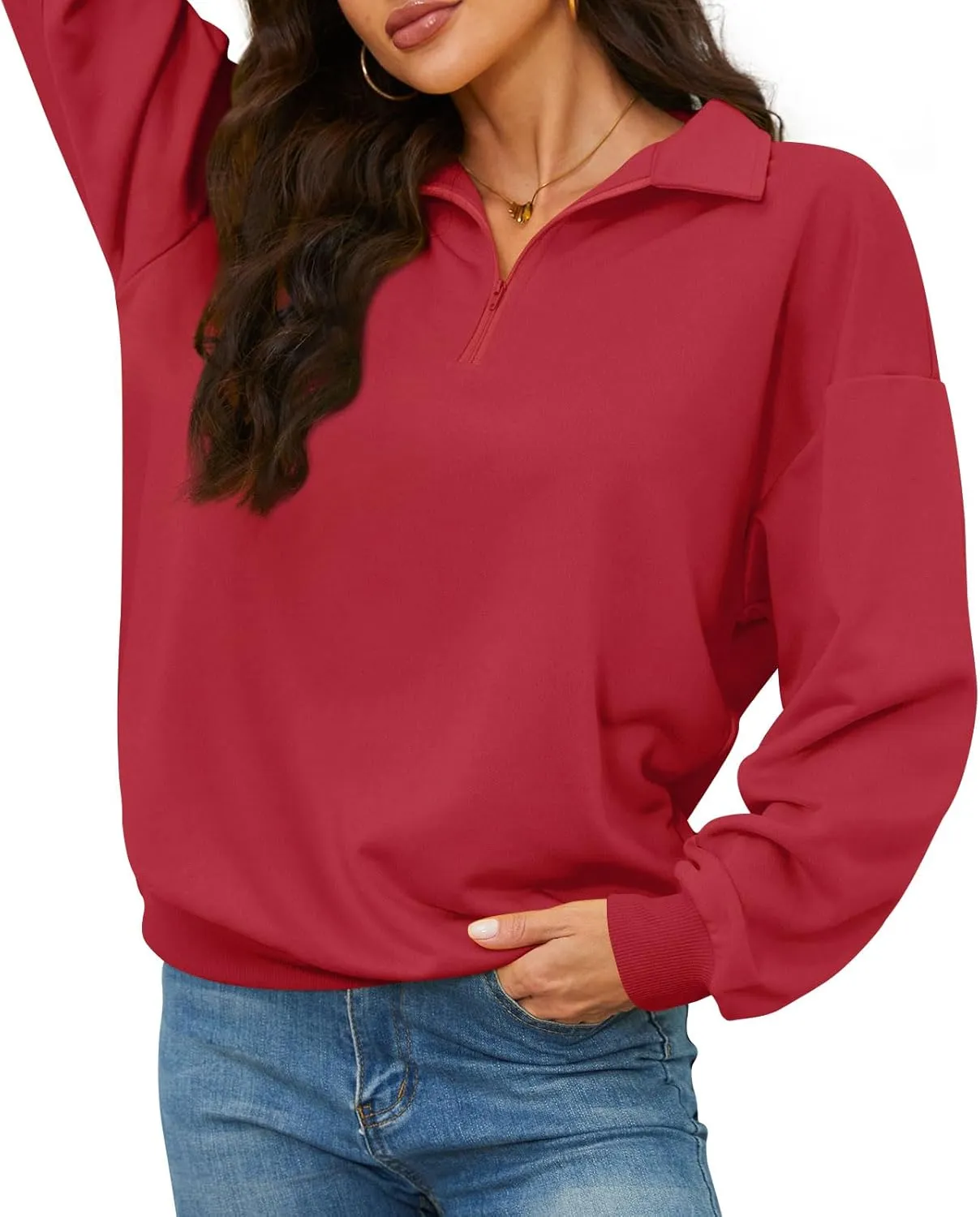 BISHUIGE Womens Sweatshirts Hoodies Long Sleeve Pullover Oversized Half Zip Casual Fashion Outfits Clothes 2025