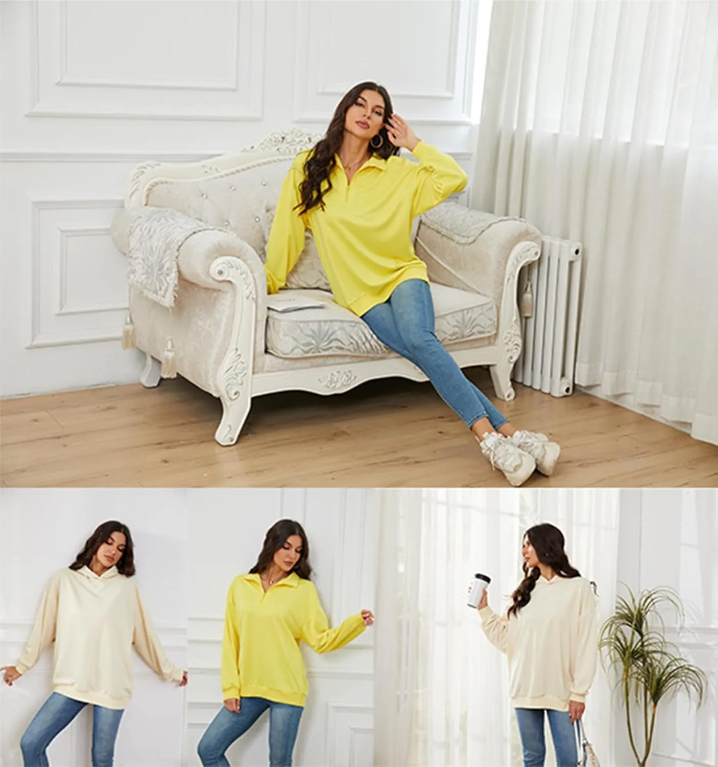 BISHUIGE Womens Sweatshirts Hoodies Long Sleeve Pullover Oversized Half Zip Casual Fashion Outfits Clothes 2025