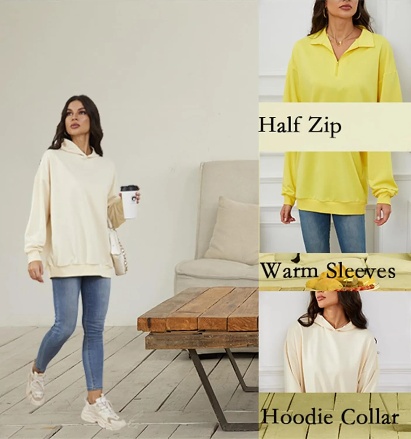 BISHUIGE Womens Sweatshirts Hoodies Long Sleeve Pullover Oversized Half Zip Casual Fashion Outfits Clothes 2025