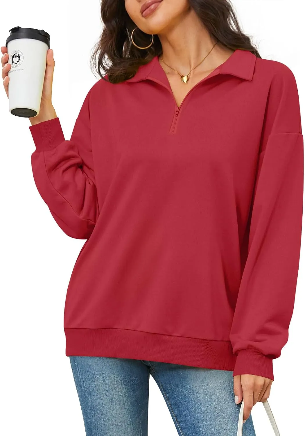 BISHUIGE Womens Sweatshirts Hoodies Long Sleeve Pullover Oversized Half Zip Casual Fashion Outfits Clothes 2025