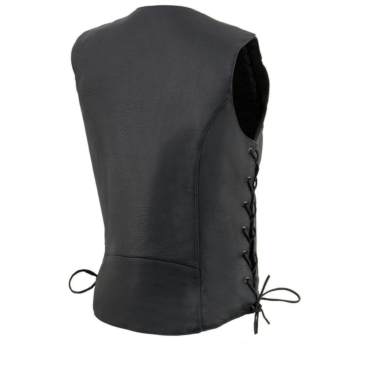 Black Color ML1296 Women's Tribal Black Reflective Leather Side Lace Motorcycle Rider Vest