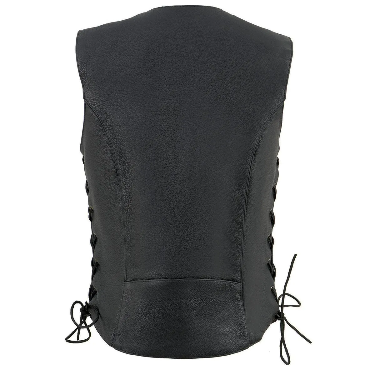 Black Color ML1296 Women's Tribal Black Reflective Leather Side Lace Motorcycle Rider Vest