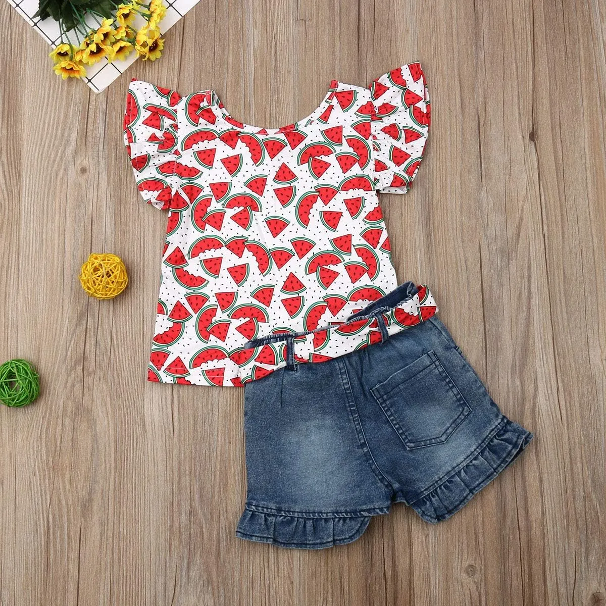 Bmnmsl Baby Toddler Girls Floral Short Sleeve Tops T-Shirt Vest & Denim Shorts Set Kids 1T 2T 3T 4T 5T Clothes Summer Outfits