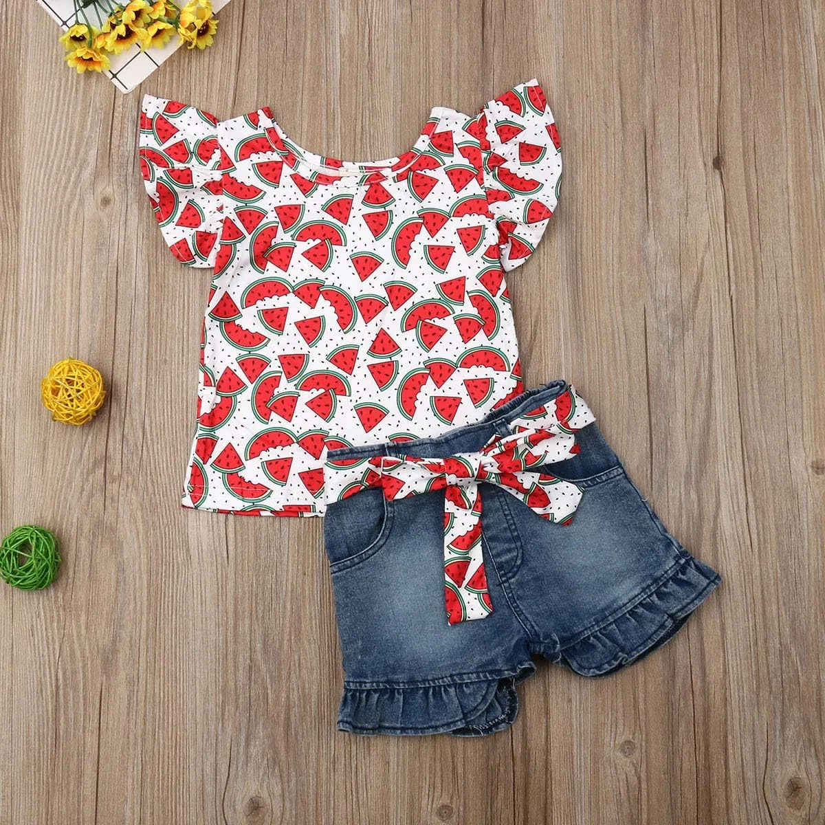 Bmnmsl Baby Toddler Girls Floral Short Sleeve Tops T-Shirt Vest & Denim Shorts Set Kids 1T 2T 3T 4T 5T Clothes Summer Outfits