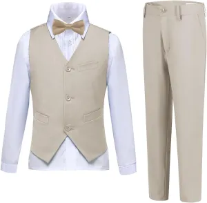 Boys Suits Slim Fit 4 Piece Formal Dresswear Suit for Kids Tuxedo Wedding Set Toddler Boy Dress with Vest Shirt Pants and Tie