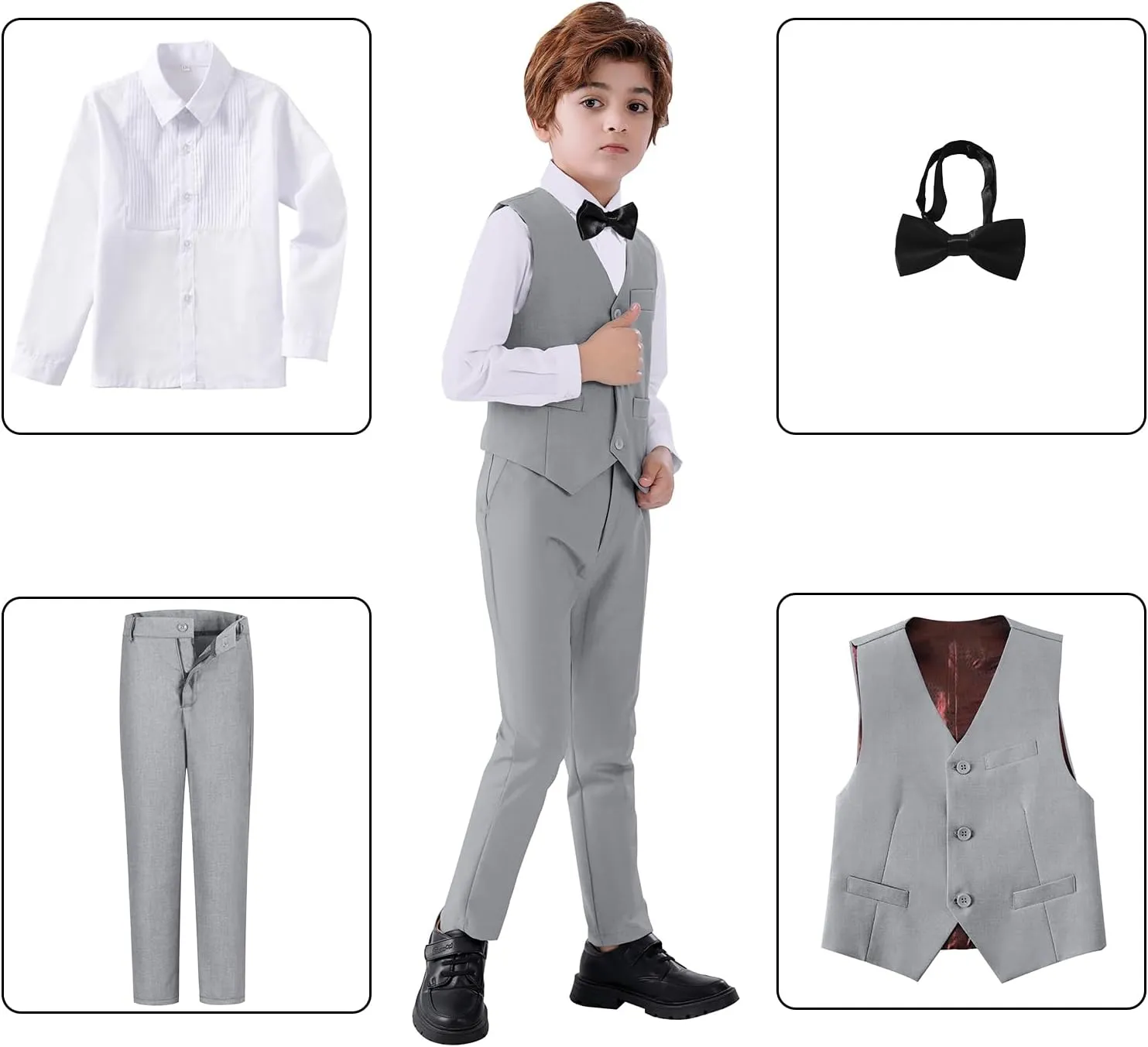 Boys Suits Slim Fit 4 Piece Formal Dresswear Suit for Kids Tuxedo Wedding Set Toddler Boy Dress with Vest Shirt Pants and Tie